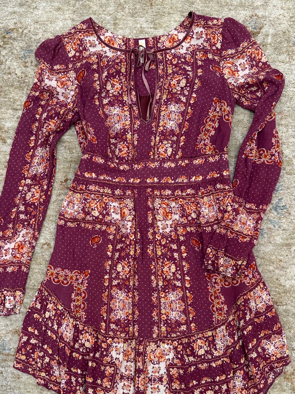 Free People Burgundy Floral High-Low Dress